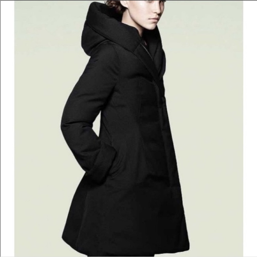 Uniqlo J+ Jil Sander Full Length Down Coat Black Hooded Wool Blend Womens M
